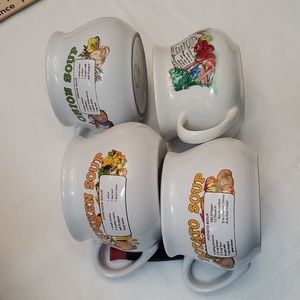 : 4 Soup Recipes Cups mugs bowls ceramic chicken onion potato tomato